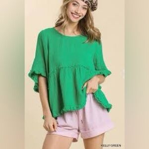 Umgee Tiered Ruffled Babydoll Top‎ size L